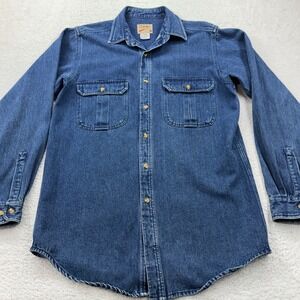Vintage Cabelas Mens Large Denim Shirt Long Sleeve Two Pocket Button Up Workwear